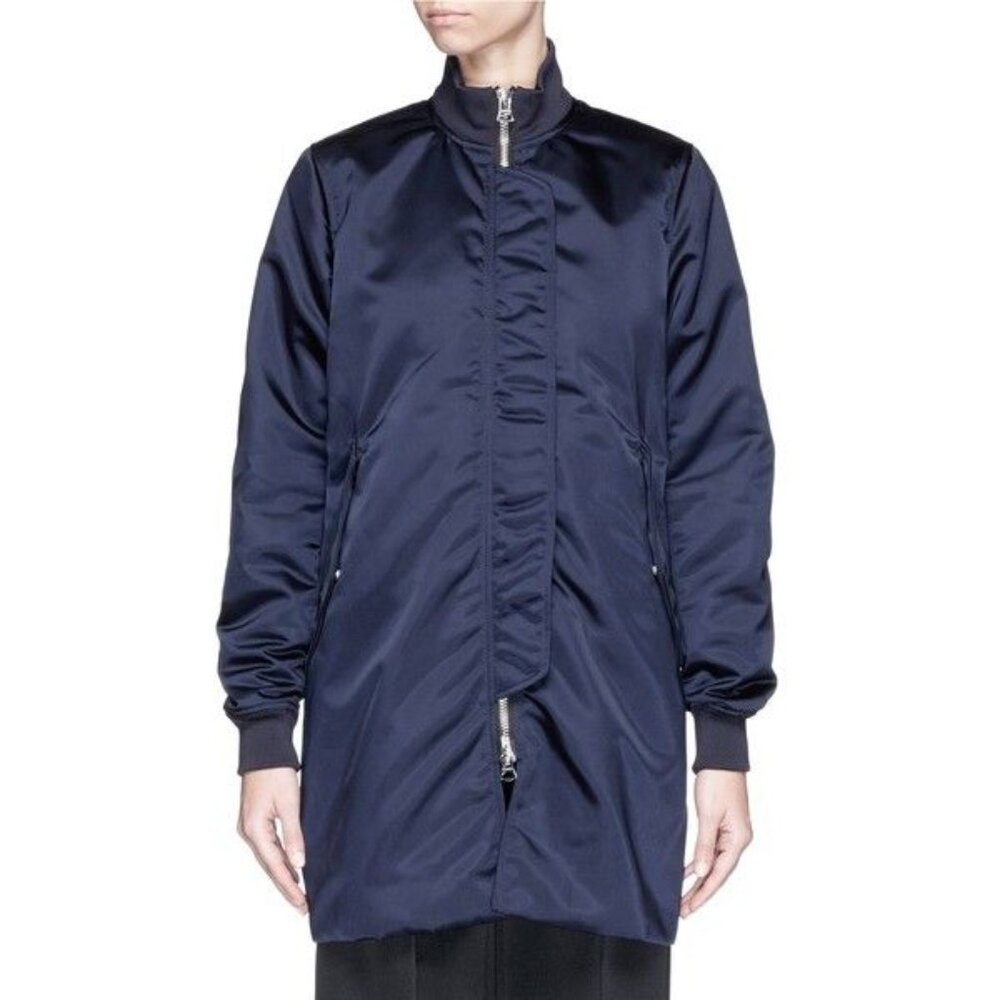 Acne Studios Aude Navy Nylon Long Bomber Jacket